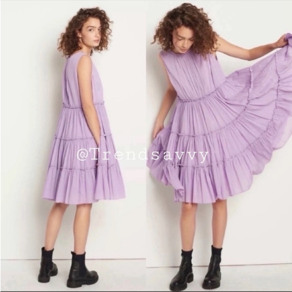 Anthropologie Samant Chauhan Lavender Tiered Tunic Dress Purple Medium NWT